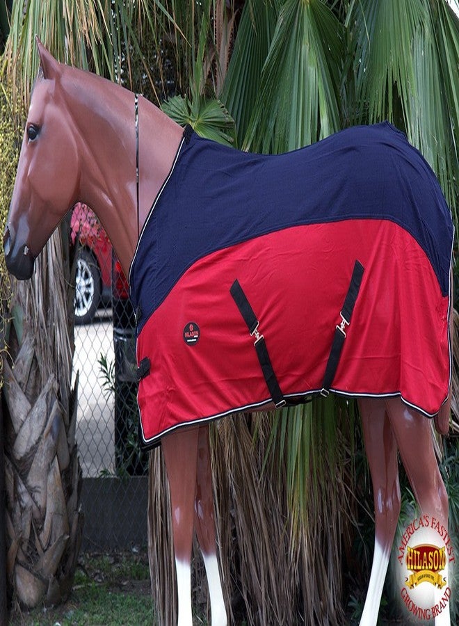 HILASON 75 in Hilason Western Horse Light Weight Comfort Durable Poly Fly Sheet Navy Blue & Red - Image 2